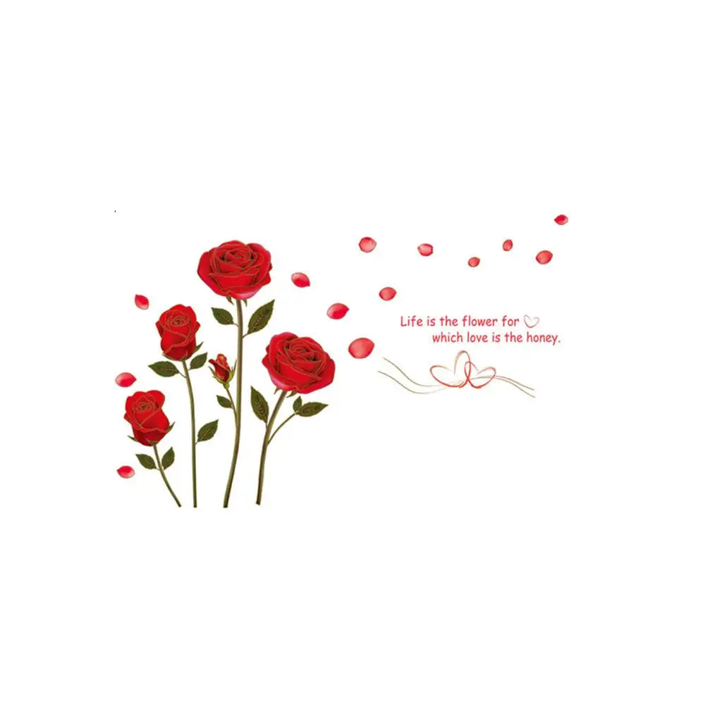 Romantic Red Rose Wall Sticker For Bedroom Living Room Sofa Background Home Decoration Mural Art Decals Flowers Wallpaper
