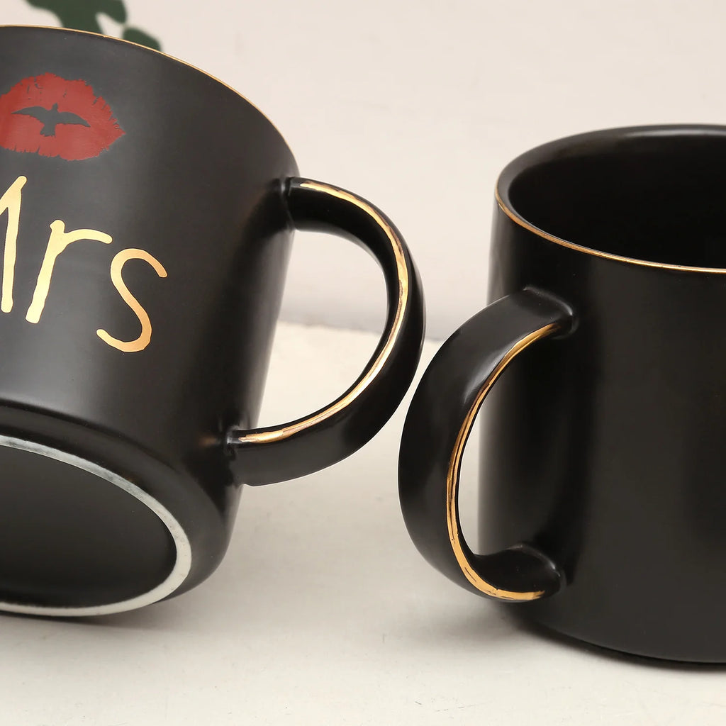Mr and Mrs Coffee Mugs Creative Couples Black Ceramic Cups Wedding Gifts for Newlyweds Cup Set Perfect Gift-Set for Engagement