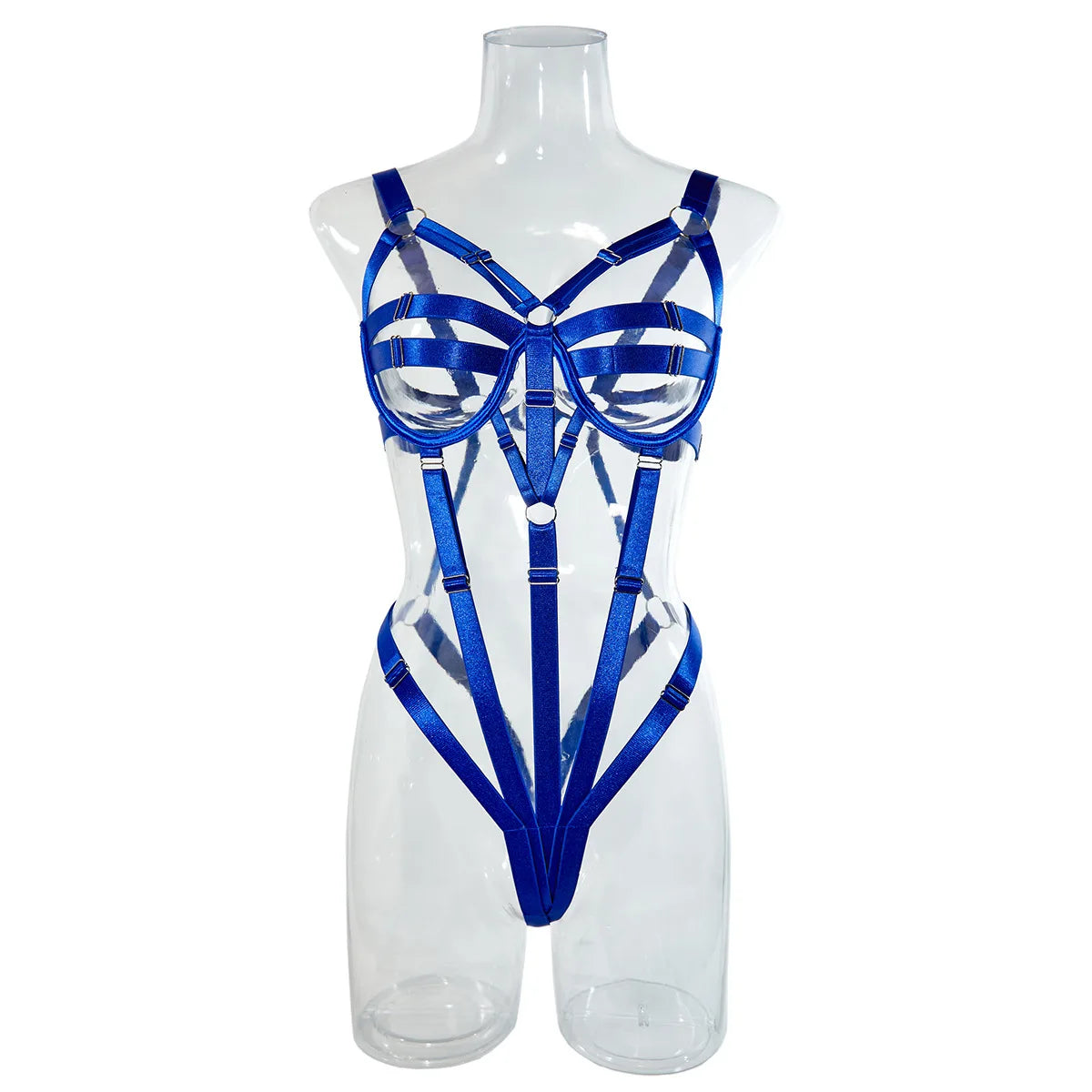 Women's Ribbon Splicing Steel Ring Backless Jumpsuit Underwear Sexy Solid Patchwork Steel Ring Bodysuit Perspective Intimates