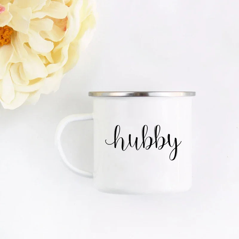 Mr and Mrs Mugs Cute Valentine's Day Gift His and Hers Lovers Camp Cup Husband and Wife Enamel Mug Gift for Couples