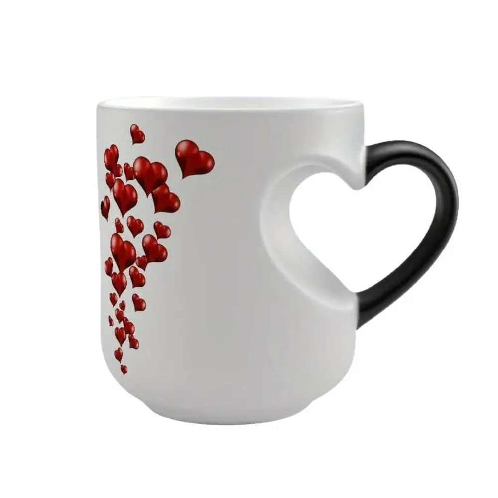 Creative Ceramic Color Changing Mug Heart-Shaped Thermochromic Reveal Coffee Mug 11oz Coffee Cup for Home&Office