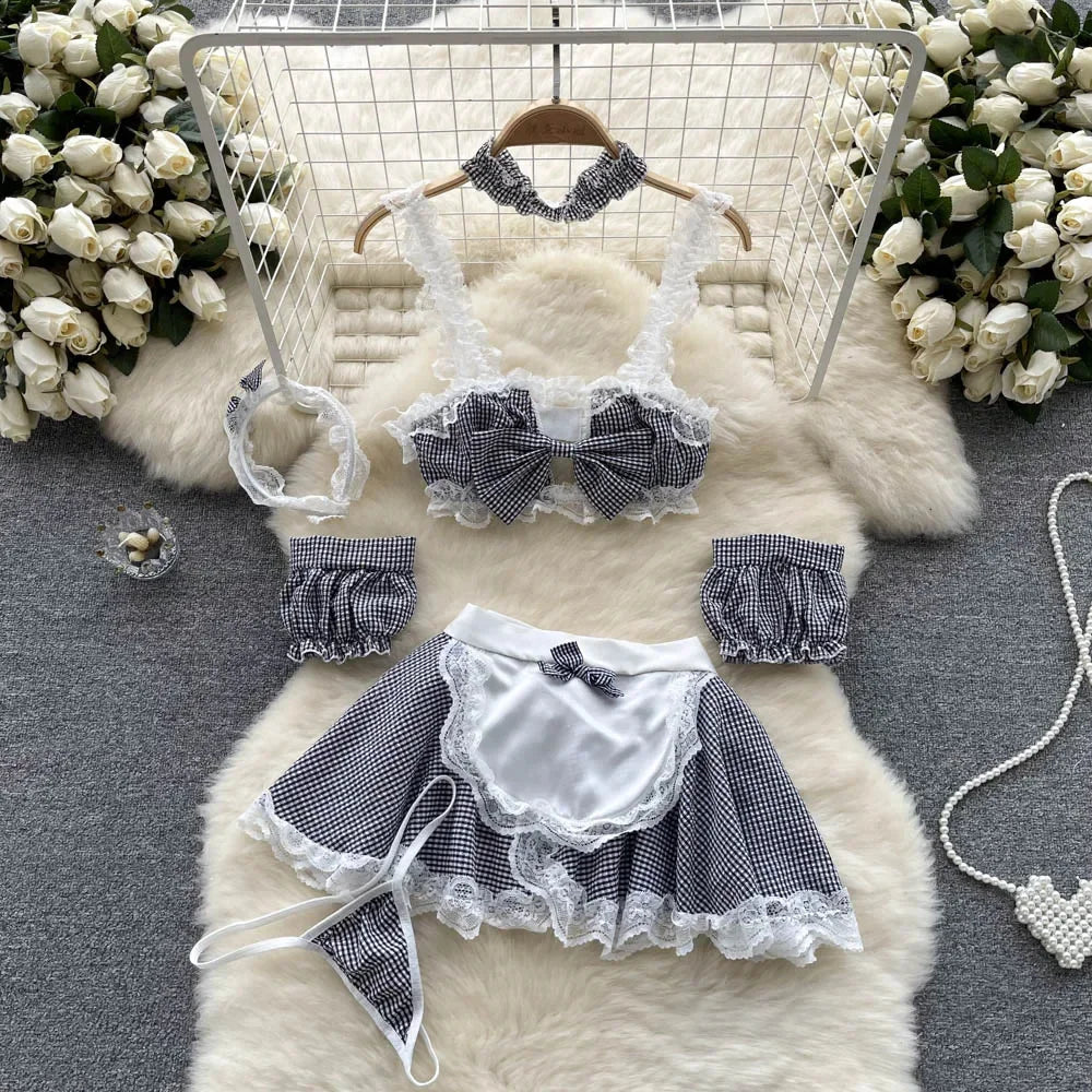 Female Sleevless Halter Playsuits Lace Sheer Open Crotch Lingerie Rompers Women Erotic Hollow Out Sexy Bodysuits Bow Jumpsuit