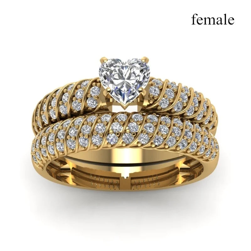 Couple Rings For Women White Rhinestones Zirconia Rings Set Simple CZ Stainless Steel Men Ring Wedding Jewelry For Lover Gifts