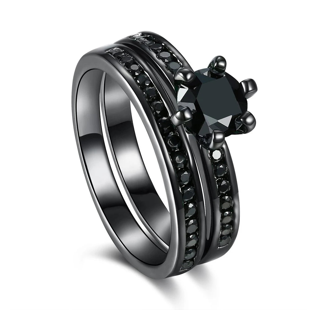 Couple Rings For Women White Rhinestones Zirconia Rings Set Simple CZ Stainless Steel Men Ring Wedding Jewelry For Lover Gifts