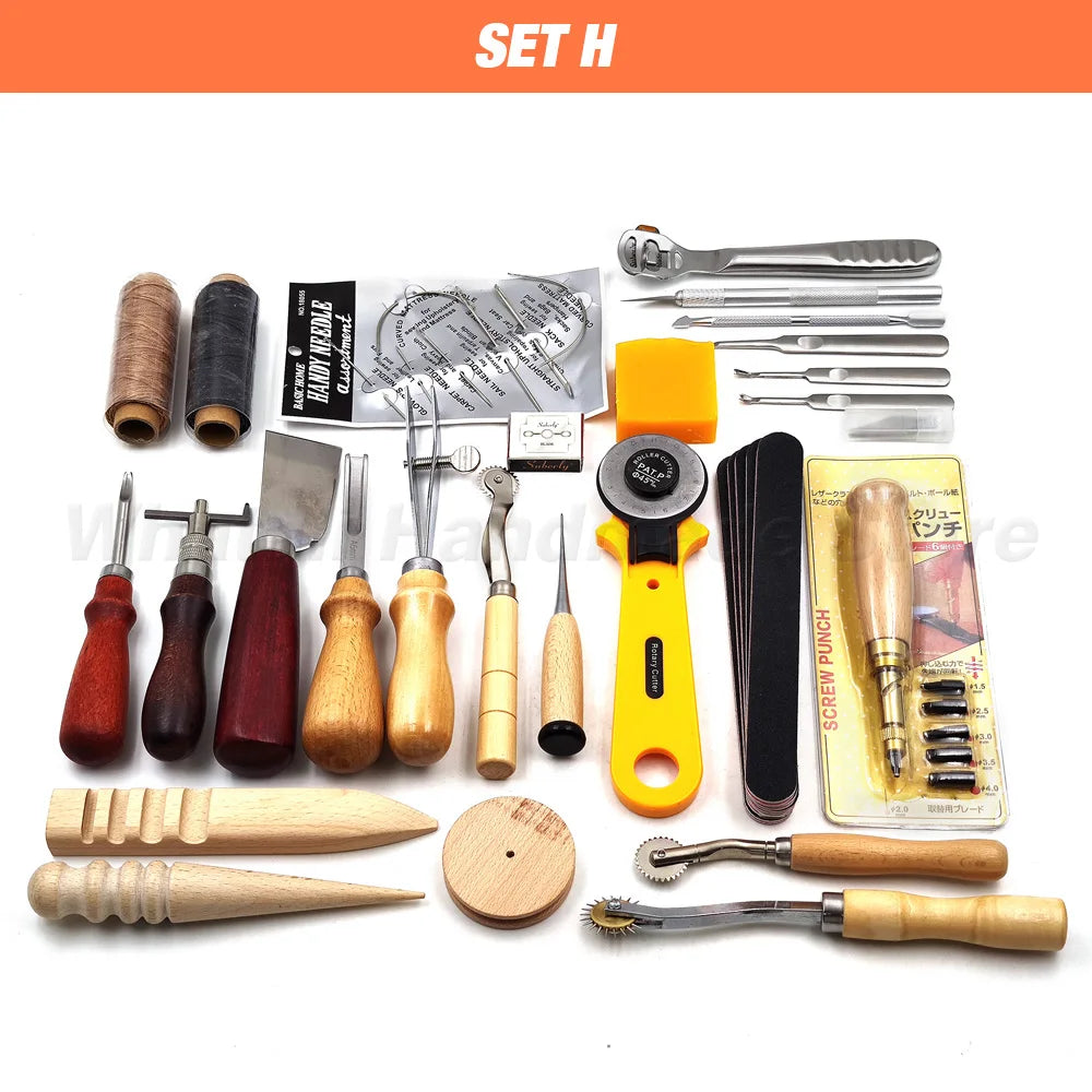 Professional Hand Sewing Leathercraft Tools Kit Saddle Groover Stitching Punch Carving Work Sets Tool For DIY Leather Accessory