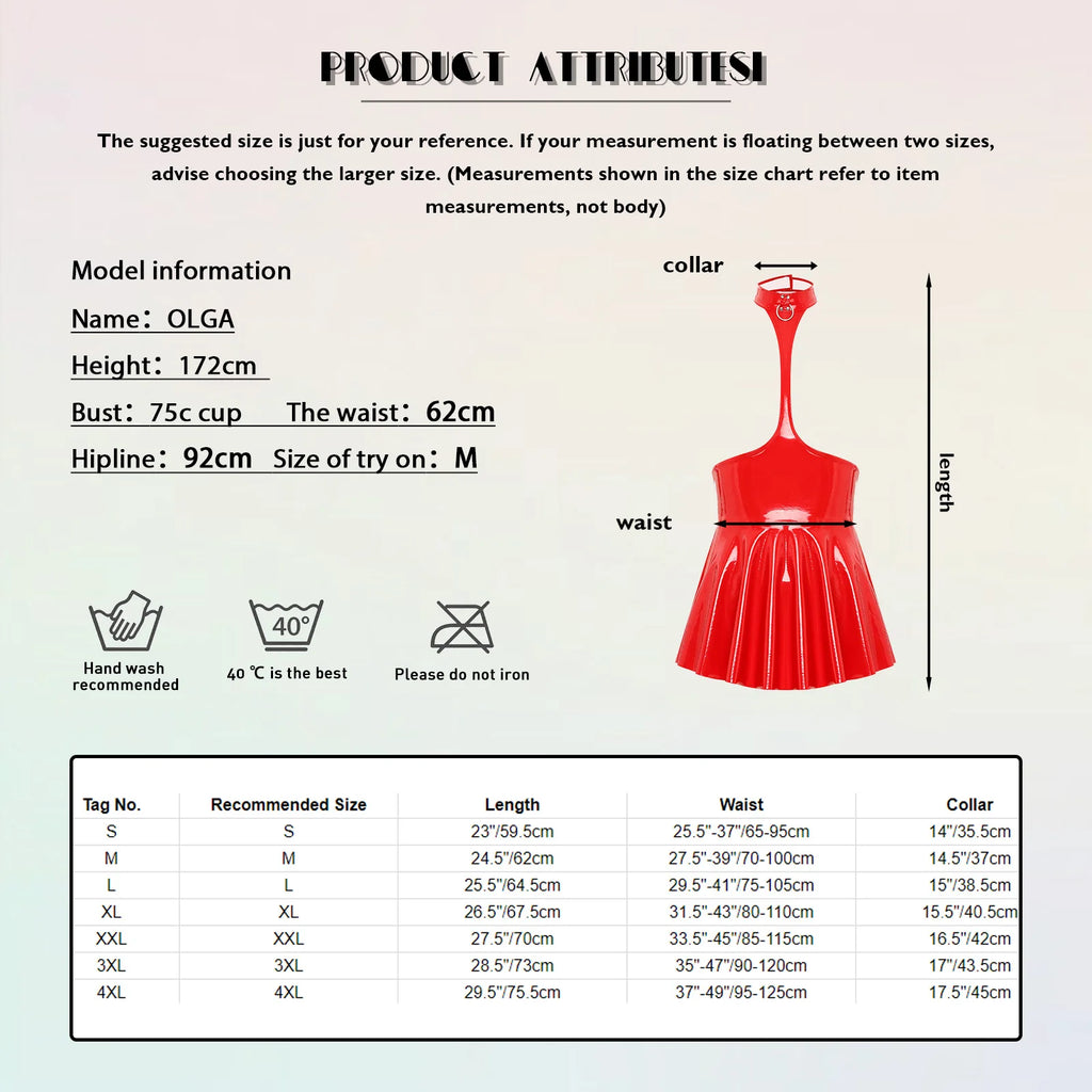 Women Mini Dress Female Sexy Lingerie Backless Open Chest Halter Ruffled Latex Skirt Pole Dance Party Nightclub Costume XXXXL