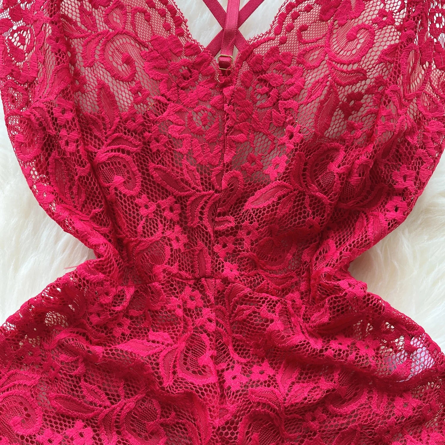 Sexy Lace Strap Jumpsuit Slim Fit Transparent Women's Pajamas Halter Playsuit Erotic Lingerie Catsuit Backless Hollowed Bodysuit