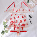 New Women's Mesh Perspective Red Lips Pure Desire Sexy Body Shaping Thin Underwear Split Four Piece Set