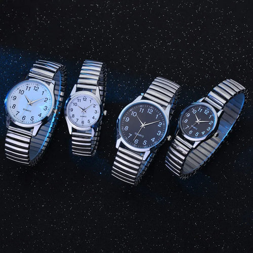 1/2PCS Fashion Couple Watches Simple Arabic Dial Men Quartz Watch Elastic Band Women Wristwatches