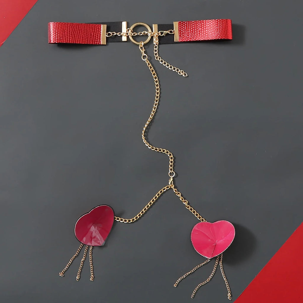 Sexy Metal Chain Linked Nipple Cover With Choker Nipple Pasties  Reusable Women Bondage Choker Collar Body Chain Sex Games Toys