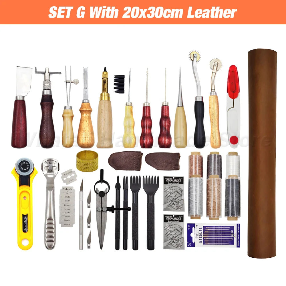 Professional Hand Sewing Leathercraft Tools Kit Saddle Groover Stitching Punch Carving Work Sets Tool For DIY Leather Accessory