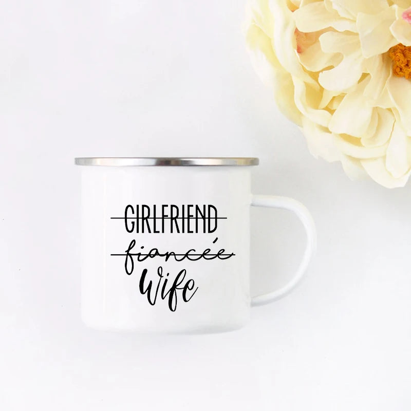 Mr and Mrs Mugs Cute Valentine's Day Gift His and Hers Lovers Camp Cup Husband and Wife Enamel Mug Gift for Couples