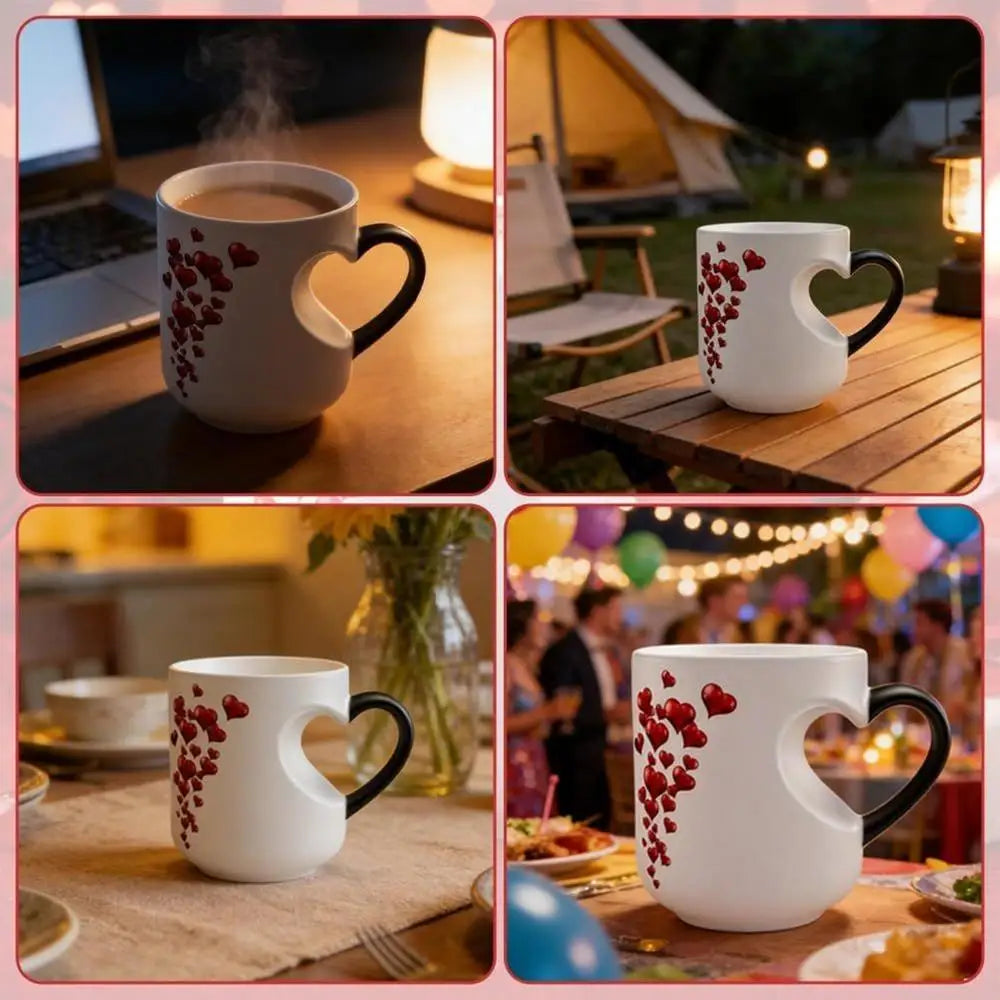 Heat Sensitive Color Changing Heart Handle Mug Strange Rare Mate Couple Valentine Day Wedding Coffee Mug Cup Festival Gifts