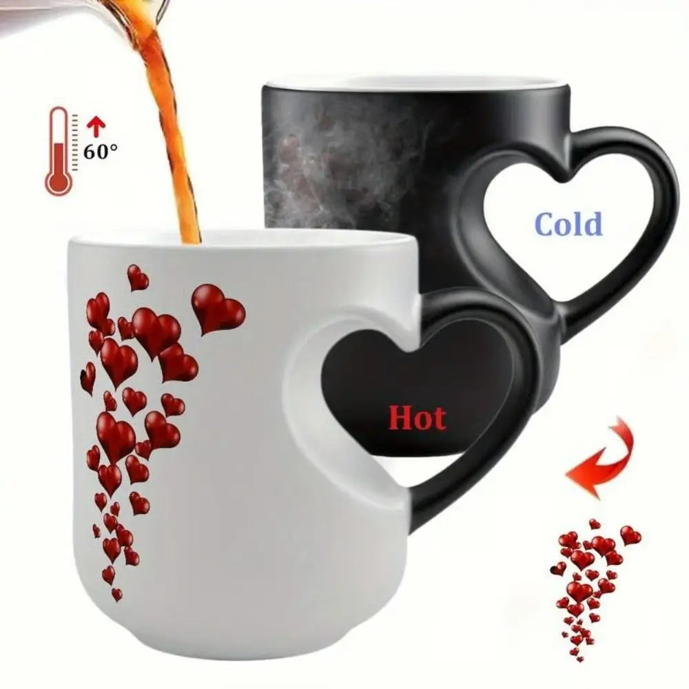 Creative Ceramic Color Changing Mug Heart-Shaped Thermochromic Reveal Coffee Mug 11oz Coffee Cup for Home&Office