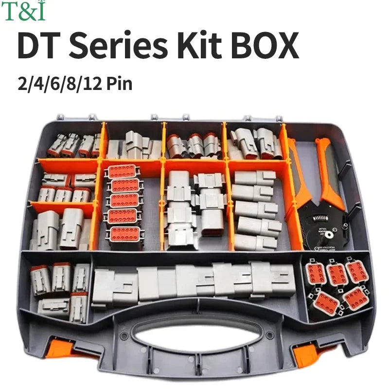 DT Series Deutsch Waterproof Connector Kit Repair Tool Portable Box Suit DT06-2/3/4/6/8/12S DT04-2/3/4/6/8/12P Terminal & Pliers
