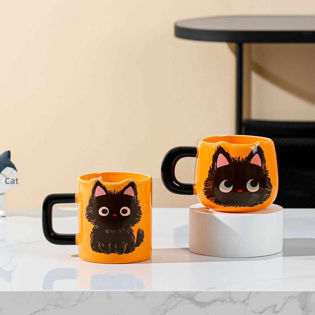 Ceramic  Head Mugs with Spoons Cute Animal Design Drinking Water Cups for Couples Home Office Birthday Gifts