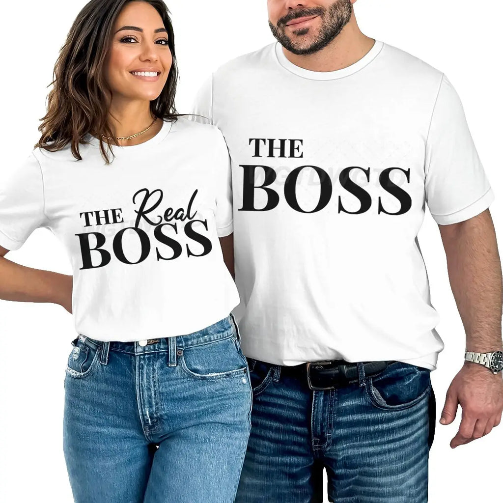 The Boss & The Real Boss Matching T-shirts Couples Matching Outfits Gifts Funny Letter Print Valentine's Day Men Women Clothing