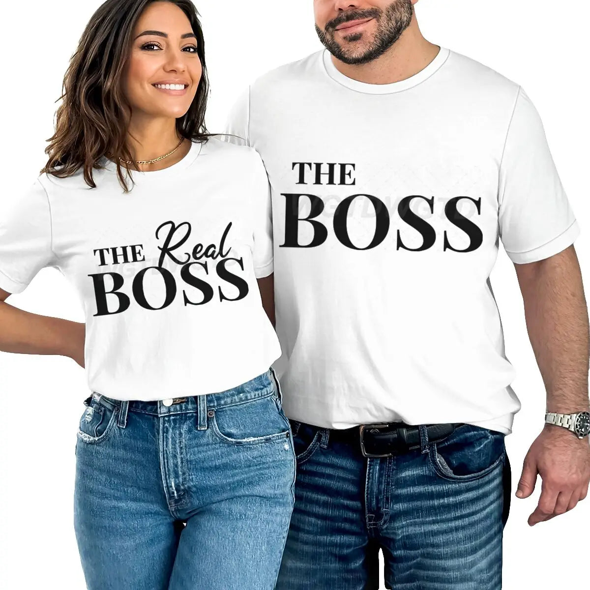 The Boss & The Real Boss Matching T-shirts Couples Matching Outfits Gifts Funny Letter Print Valentine's Day Men Women Clothing
