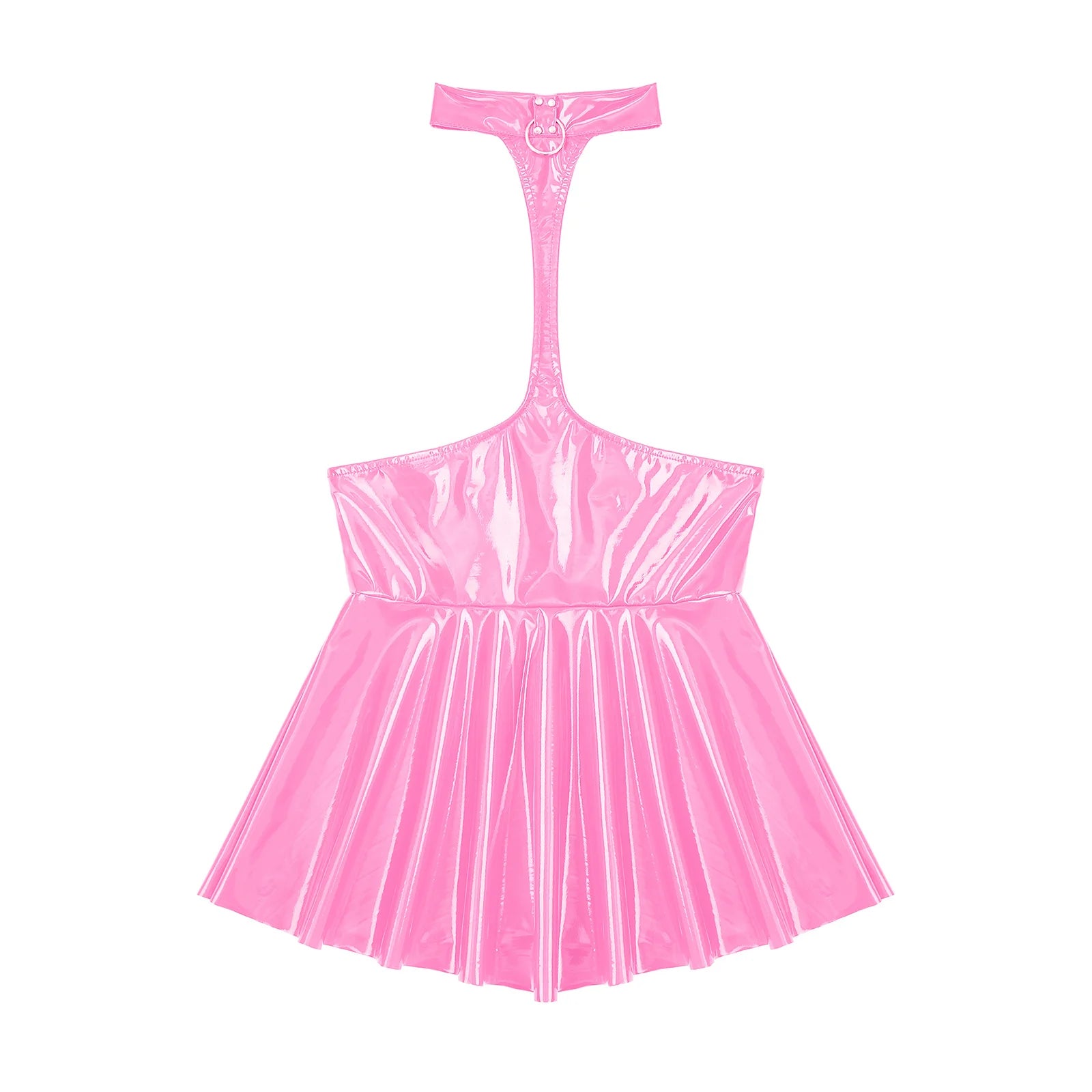 Women Mini Dress Female Sexy Lingerie Backless Open Chest Halter Ruffled Latex Skirt Pole Dance Party Nightclub Costume XXXXL