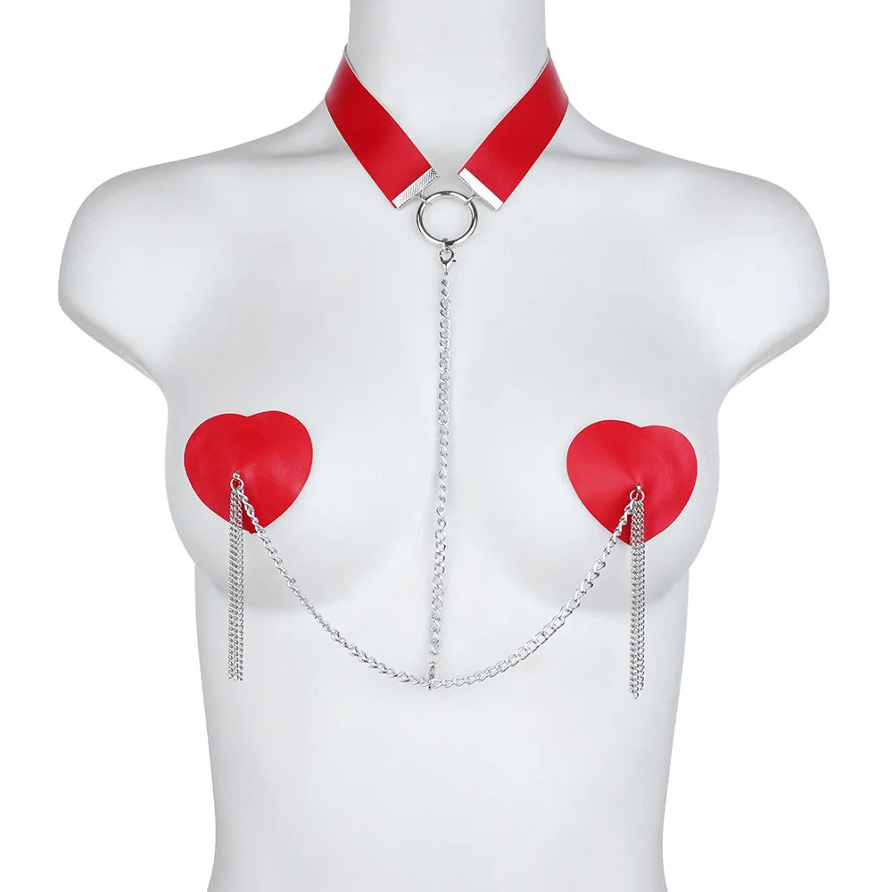 Sexy Metal Chain Linked Nipple Cover With Choker Nipple Pasties  Reusable Women Bondage Choker Collar Body Chain Sex Games Toys