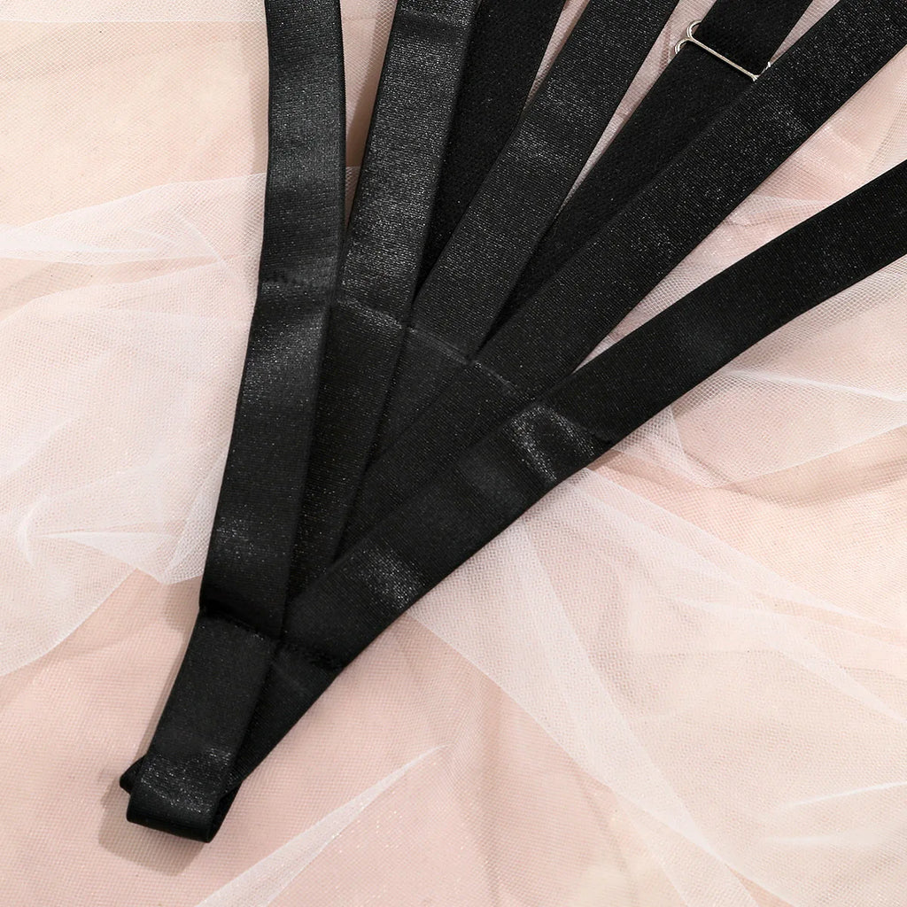 Women's Ribbon Splicing Steel Ring Backless Jumpsuit Underwear Sexy Solid Patchwork Steel Ring Bodysuit Perspective Intimates