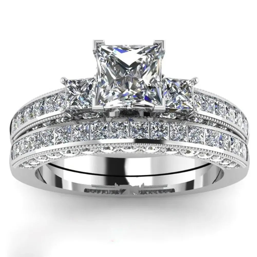 Couple Rings For Women White Rhinestones Zirconia Rings Set Simple CZ Stainless Steel Men Ring Wedding Jewelry For Lover Gifts