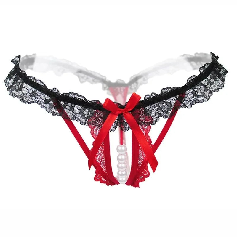 Sexy Women's Panties Lingerie G String Thongs Lace Underwear Female Perspective Women's Thong Pearl Panties Transparent Knickers