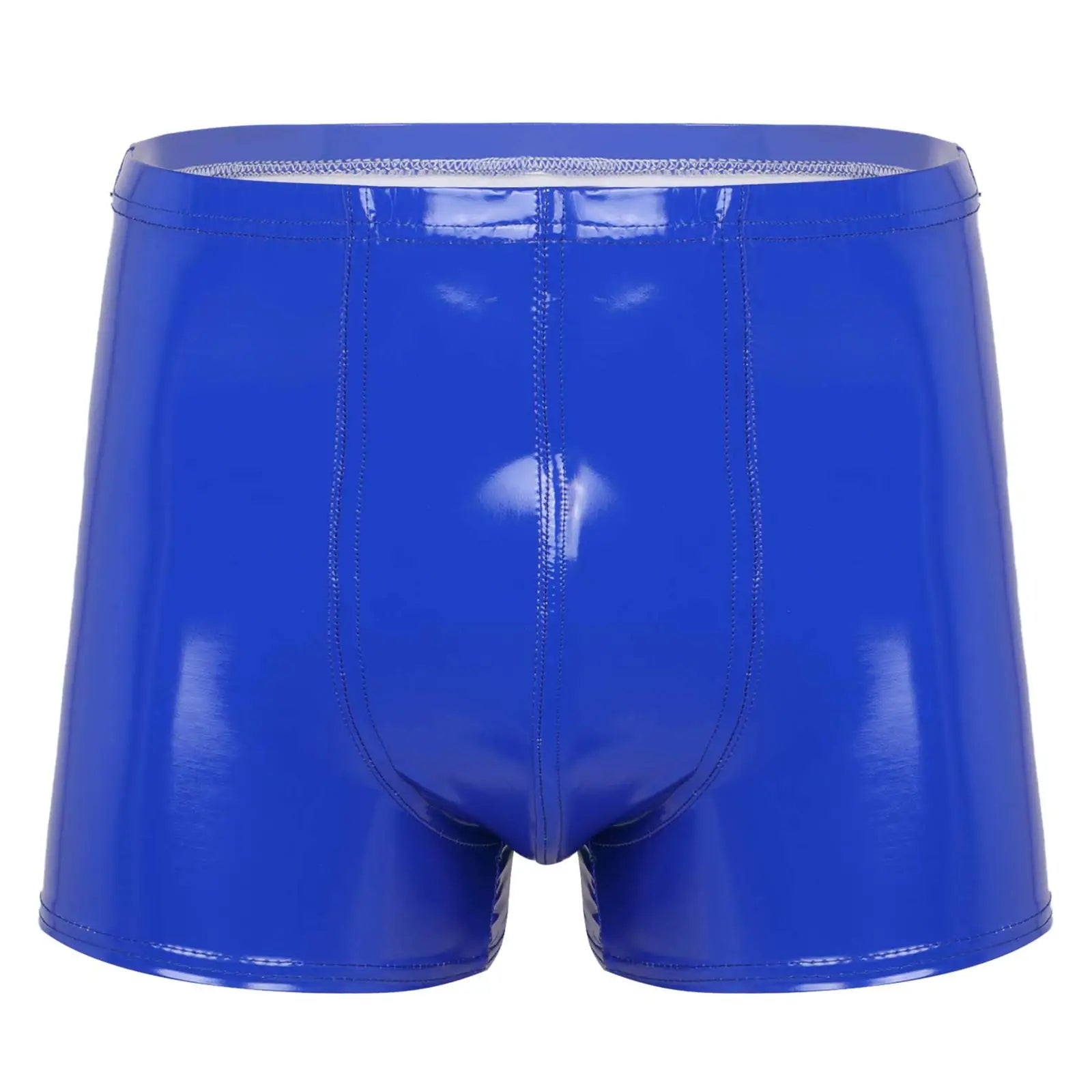 Mens Patent Leather Shorts Dance Performance Clubwear Wet Look Pants Elastic Waistband ShortsBulge Pouch Boxer Briefs Shorts