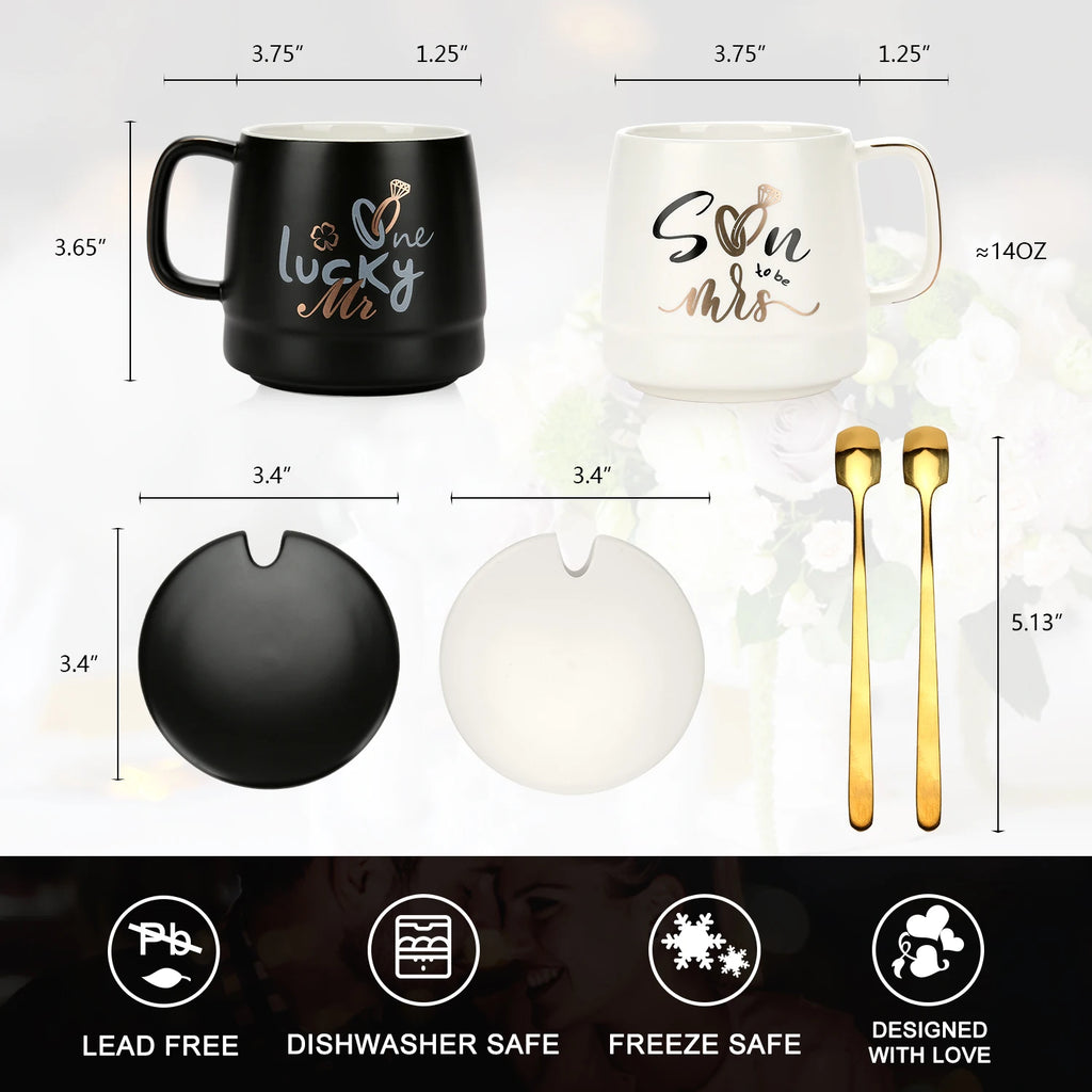 Mr and Mrs Coffee Mugs Creative Couples Black Ceramic Cups Wedding Gifts for Newlyweds Cup Set Perfect Gift-Set for Engagement