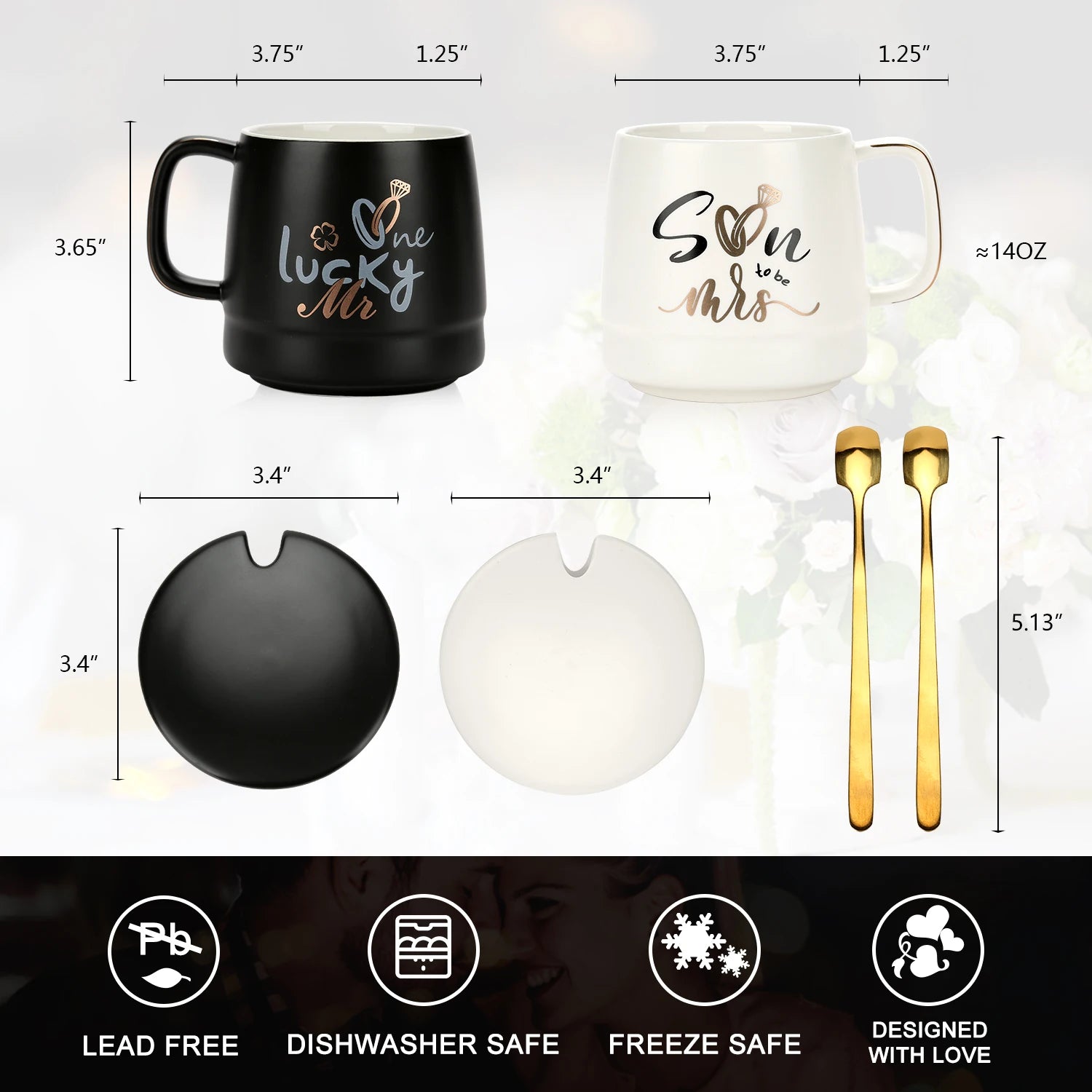 Mr and Mrs Coffee Mugs Creative Couples Black Ceramic Cups Wedding Gifts for Newlyweds Cup Set Perfect Gift-Set for Engagement