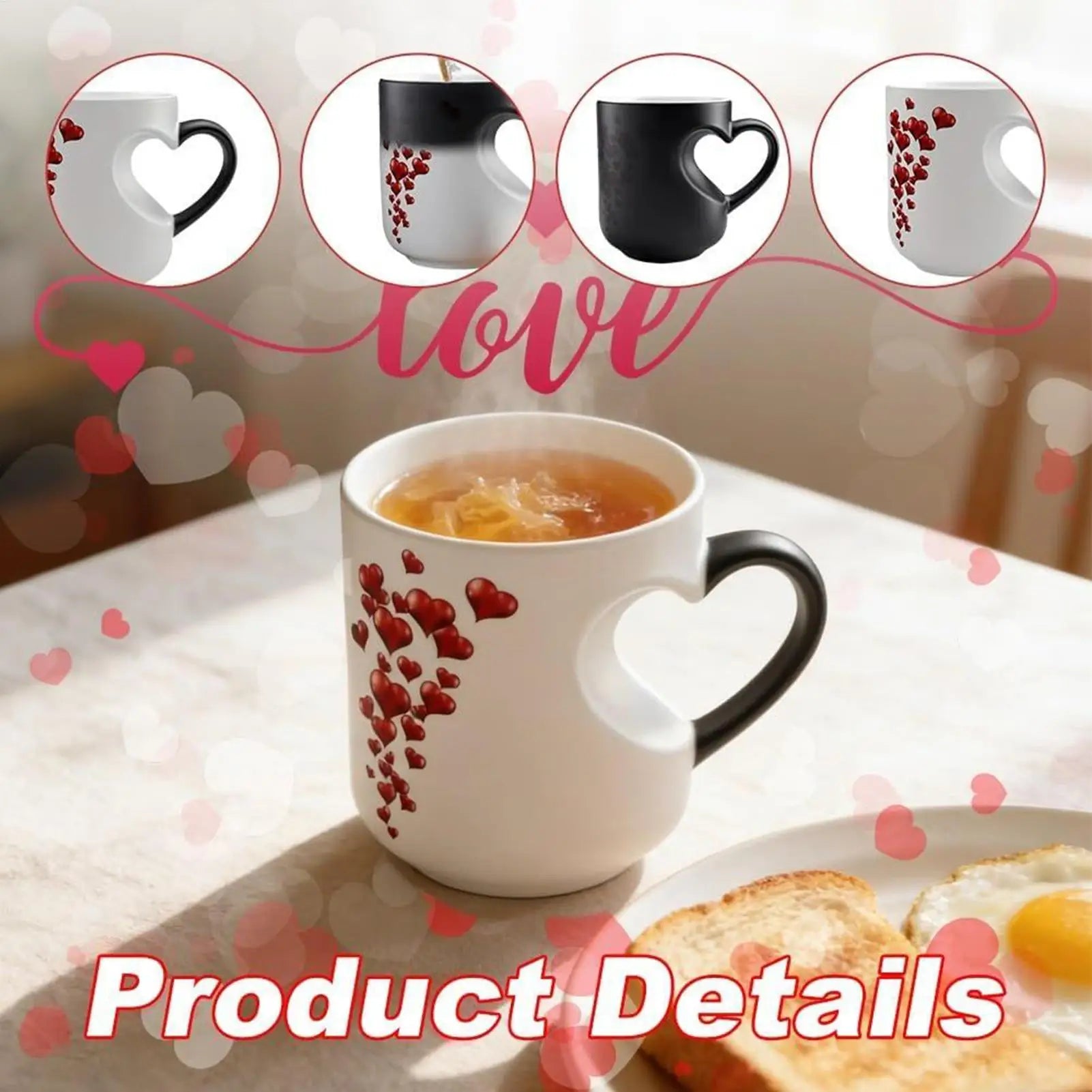 Heat Sensitive Color Changing Heart Handle Mug Strange Rare Mate Couple Valentine Day Wedding Coffee Mug Cup Festival Gifts