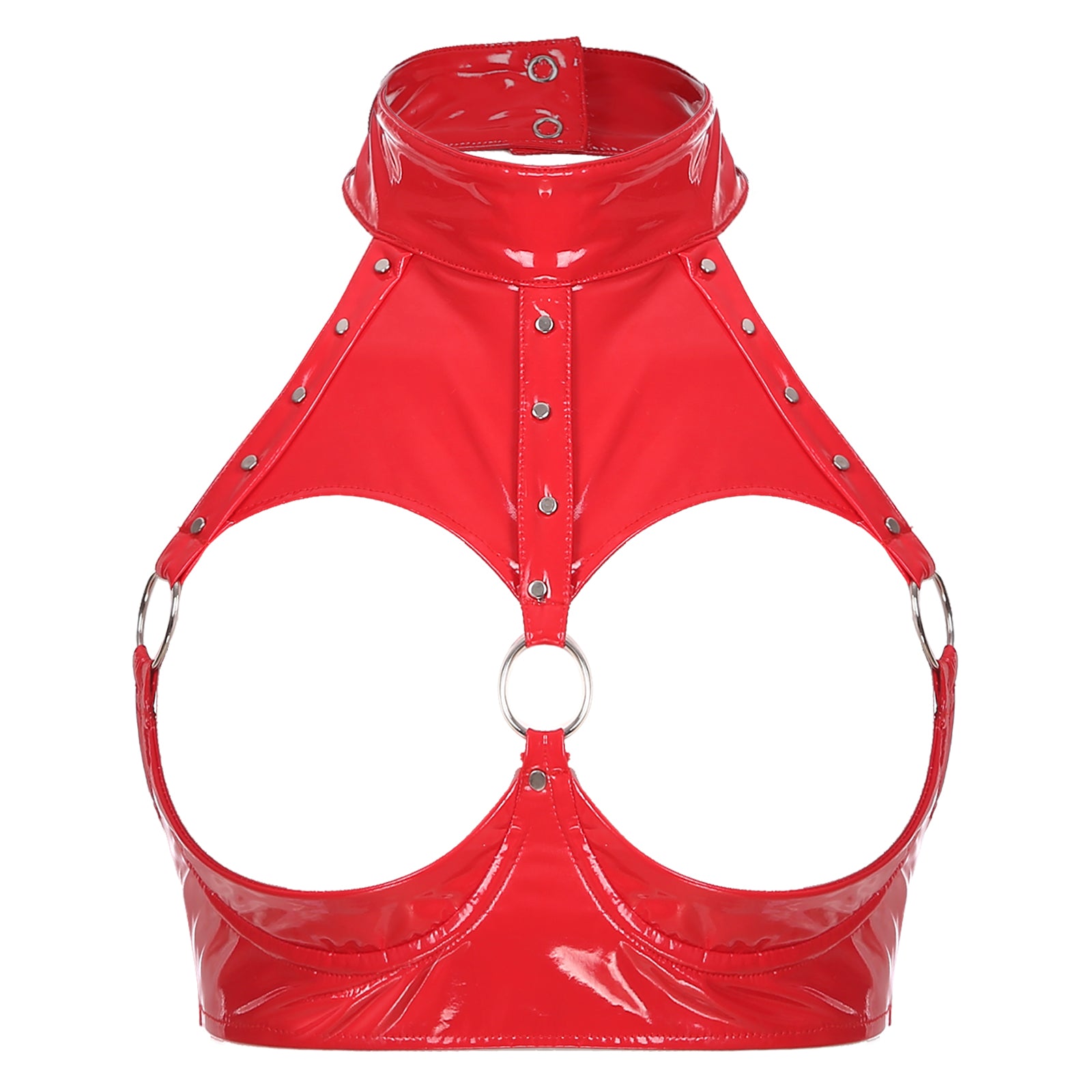 Lingerie Sexy Set Women Wetlook Patent Leather Wire-free Open Cup Sexy Bra with Ruffle Built-in Thongs Garter Belt Mini Skirts