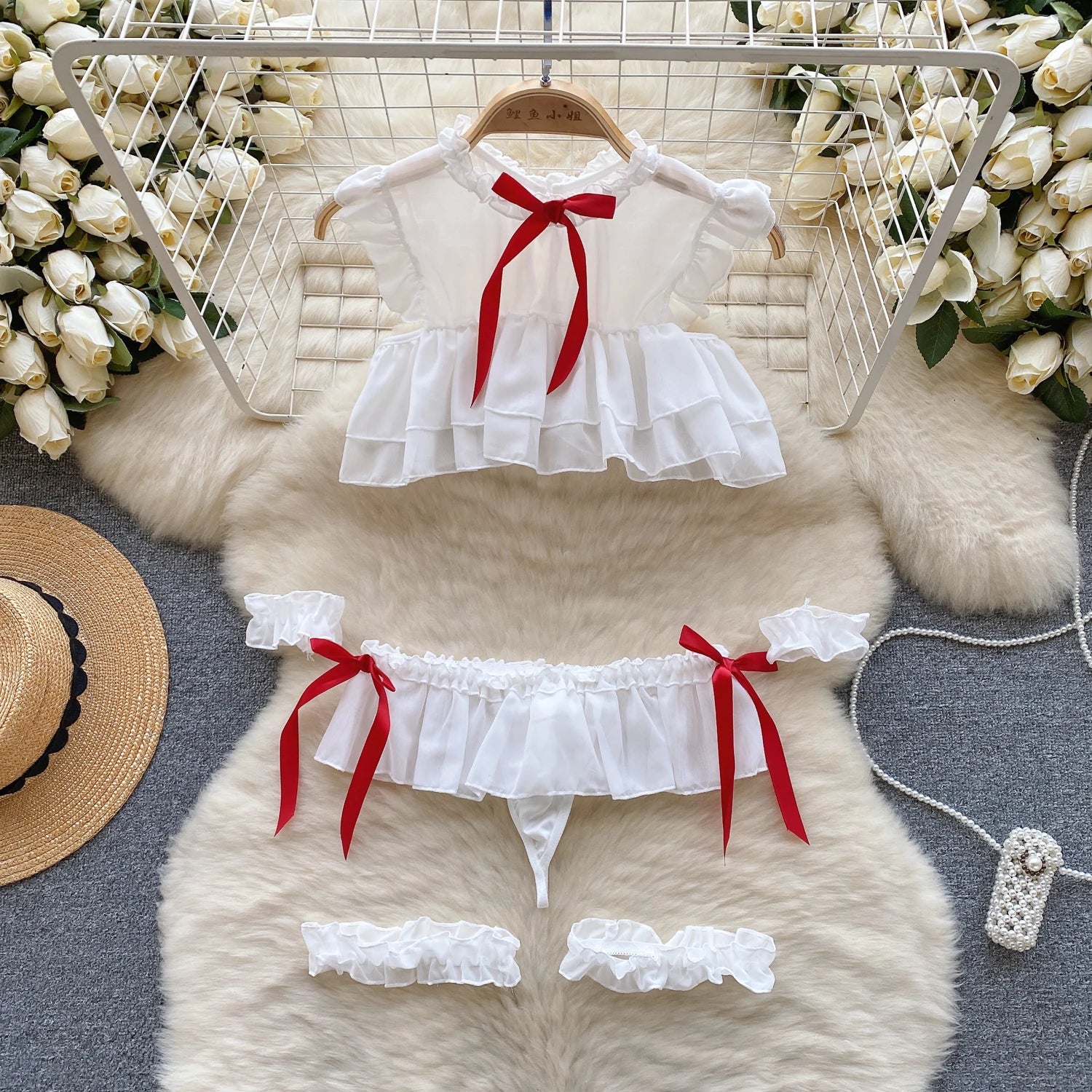 Japanese Sexy Print Kimono Slim Fit V-Neck Nightgown Loose Petal Sleeves Women's Erotic Lingerie Mini Irregular Patchwork Dress