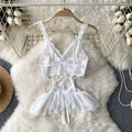 Sexy Lace Strap Jumpsuit Slim Fit Transparent Women's Pajamas Halter Playsuit Erotic Lingerie Catsuit Backless Hollowed Bodysuit