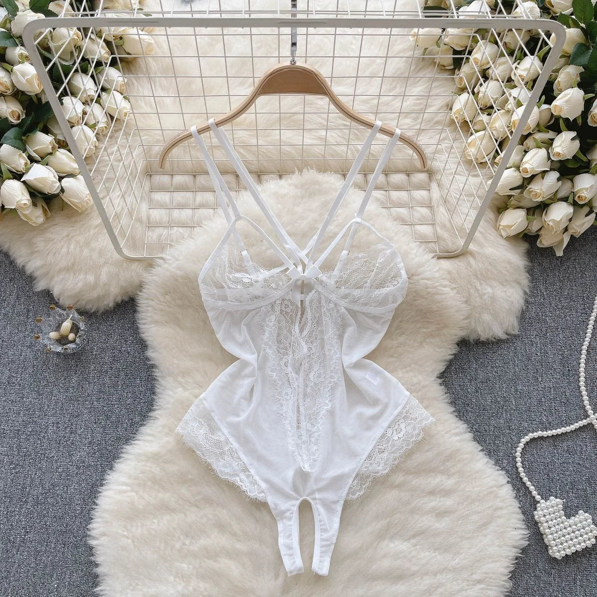 Japan Hotsweet Women's Sleepwear Set Strapless Cut Petal Sleeve Crop Top With Lace Up Pleat Mini Skirt Sexy Erotic Lingerie Set