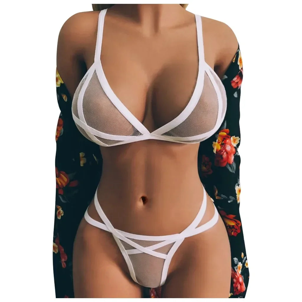 Women Sexy Lingerie Corset Solid Mesh Underwire Sleepwear Underwear Set Underwear Transparent Bra Party Sets Lenceria Femenina