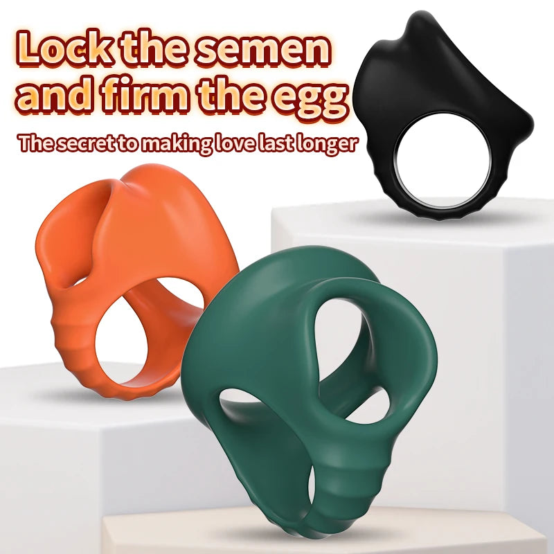 Reusable Silicone Penis Ring Delay Ejaculation Ball Scrotum Stretcher Triple Cockring Testicle Semen Lock BDSM Sex Toy for Men