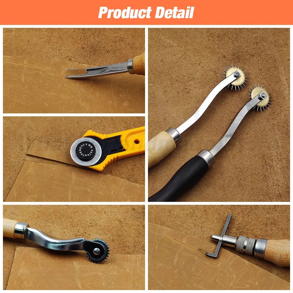 Professional Hand Sewing Leathercraft Tools Kit Saddle Groover Stitching Punch Carving Work Sets Tool For DIY Leather Accessory