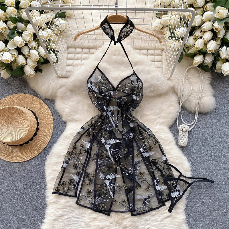 Japan Hotsweet Women's Sleepwear Set Strapless Cut Petal Sleeve Crop Top With Lace Up Pleat Mini Skirt Sexy Erotic Lingerie Set