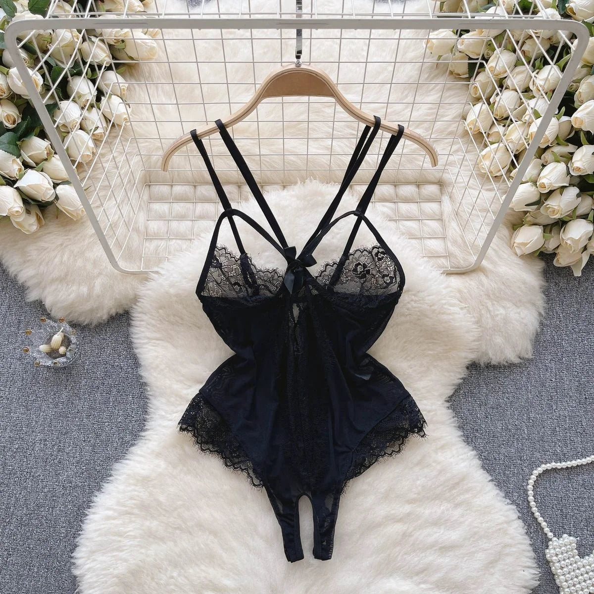 Japan Hotsweet Women's Sleepwear Set Strapless Cut Petal Sleeve Crop Top With Lace Up Pleat Mini Skirt Sexy Erotic Lingerie Set