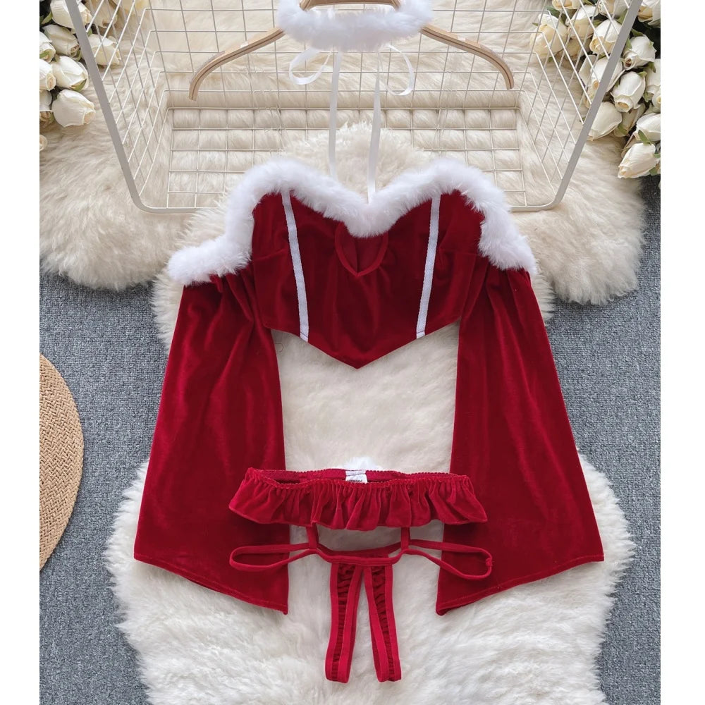 Red Christmas Cosplay Rabbit girl Jumpsuit Sexy Lingerie Belt Women New In Clothing Casual Backless Hollow Out Lace-up Bodysuit