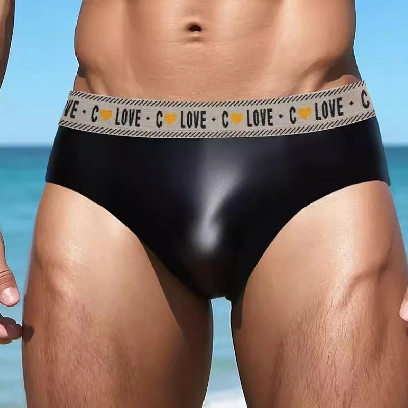 New Latex Buttocks Hollow Briefs Silky Mens Sexy Erotic Underwear Rubber Convex Pouch Panties Oil Shiny Male Lingerie Slip Homme