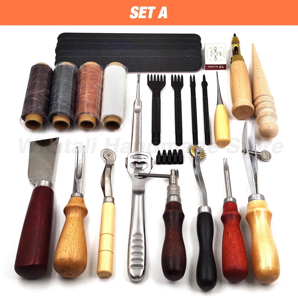 Professional Hand Sewing Leathercraft Tools Kit Saddle Groover Stitching Punch Carving Work Sets Tool For DIY Leather Accessory