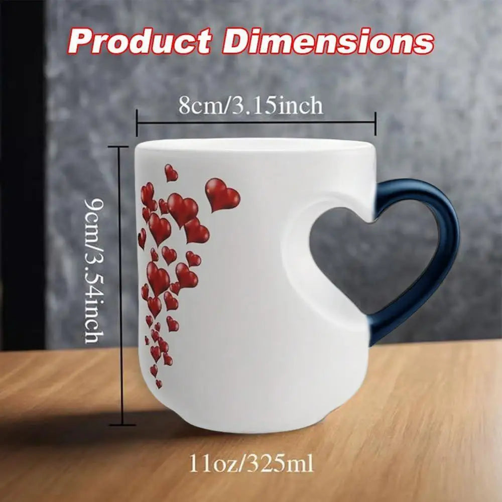 Heat Sensitive Color Changing Heart Handle Mug Strange Rare Mate Couple Valentine Day Wedding Coffee Mug Cup Festival Gifts