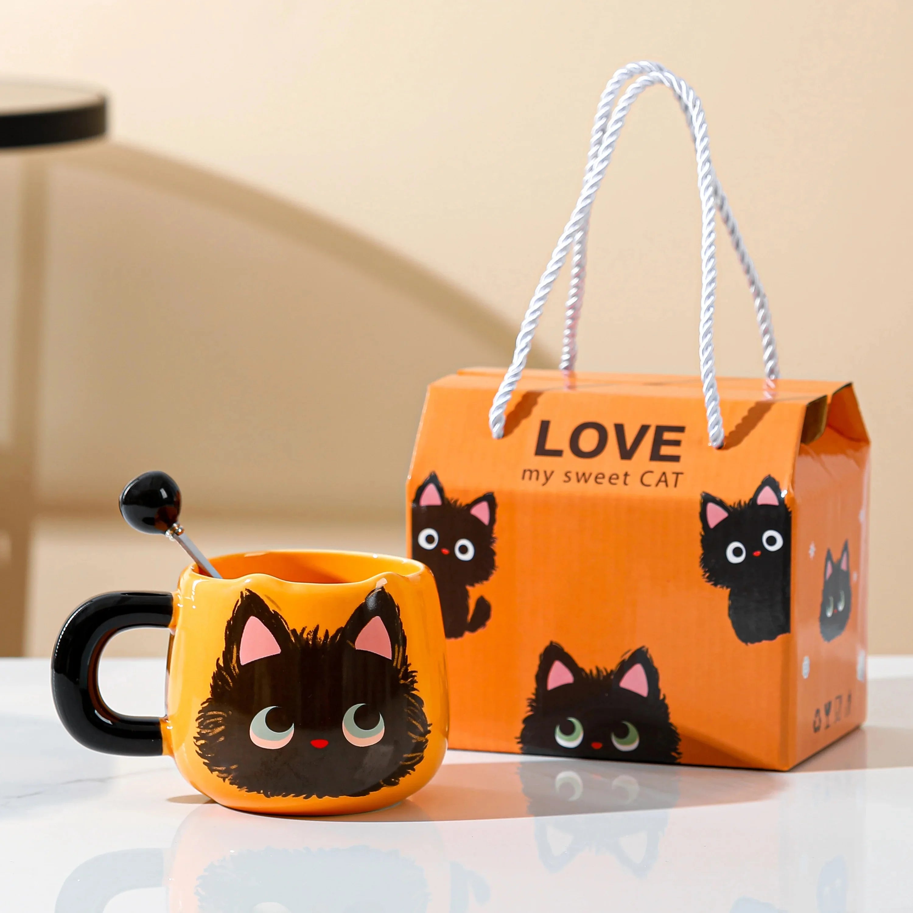 Ceramic  Head Mugs with Spoons Cute Animal Design Drinking Water Cups for Couples Home Office Birthday Gifts