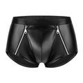 Men Sexy Shorts Briefs Double Zipper Underwear Matte Faux Leather Hot Shorts Bulge Pouch Shorts Panties Slim Fit Men Briefs