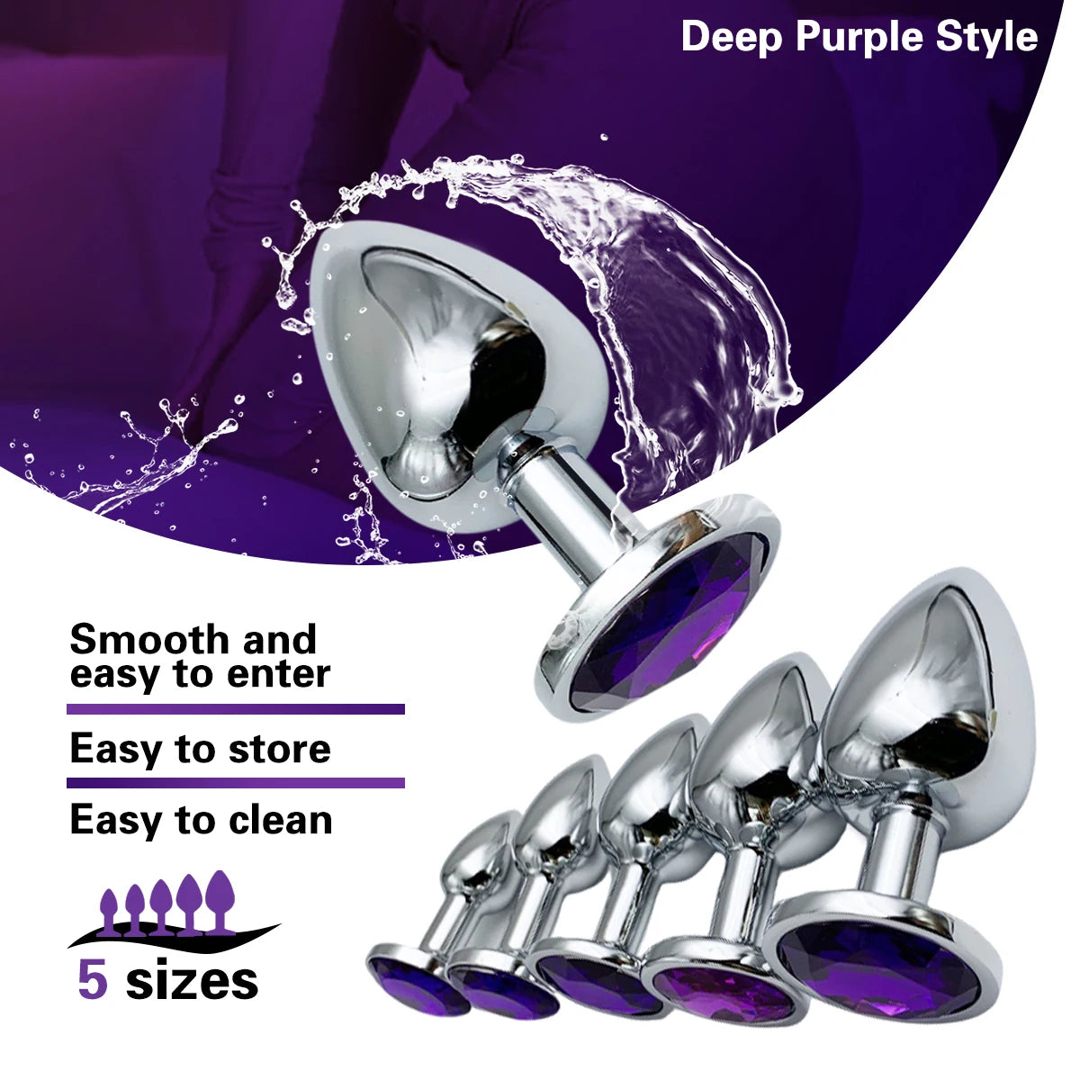 Metal Anal Plug Set with Jewel Base – 5 Sizes for Beginners to Advanced