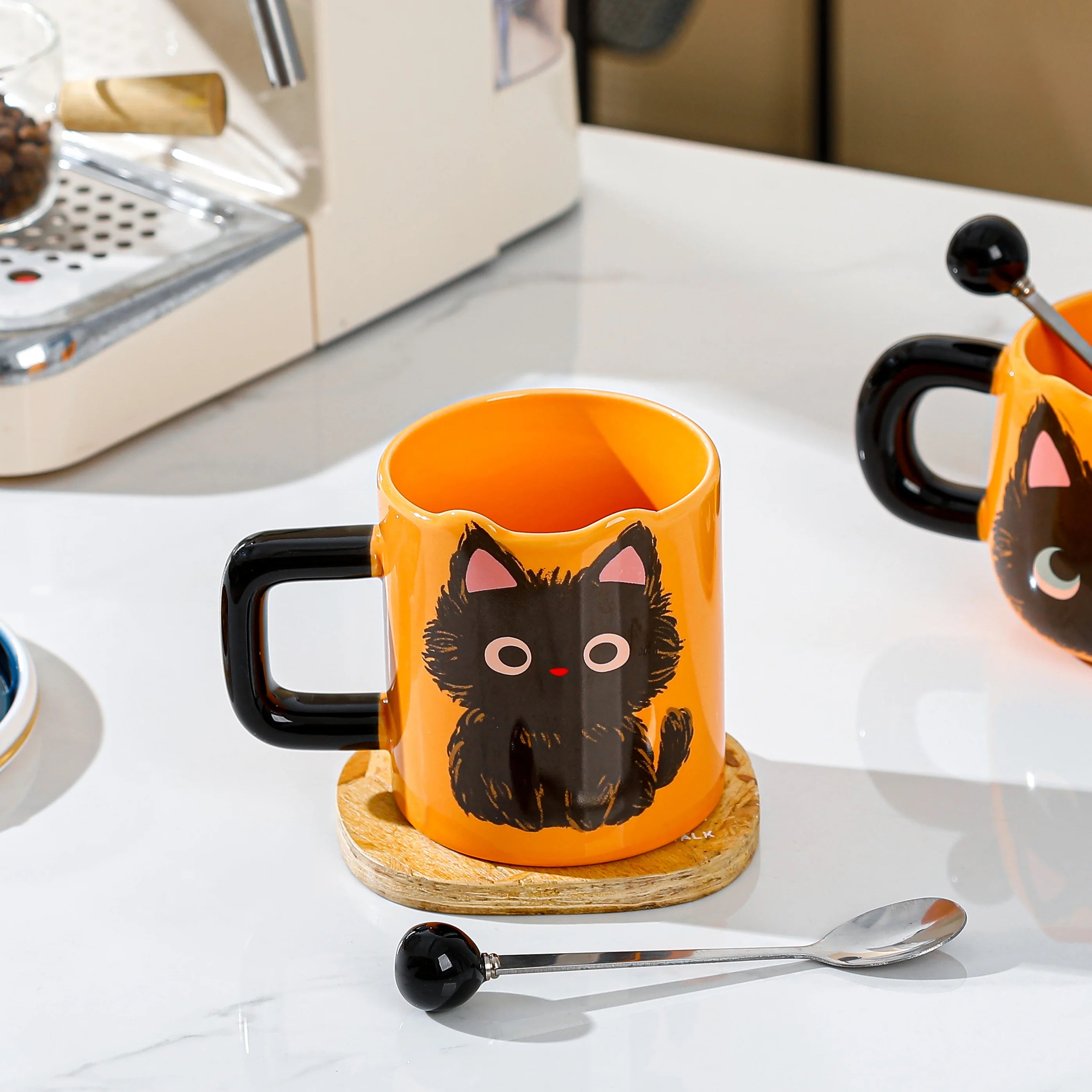 Ceramic  Head Mugs with Spoons Cute Animal Design Drinking Water Cups for Couples Home Office Birthday Gifts