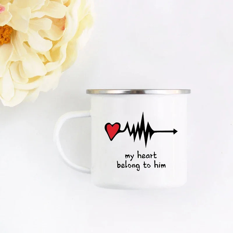 Mr and Mrs Mugs Cute Valentine's Day Gift His and Hers Lovers Camp Cup Husband and Wife Enamel Mug Gift for Couples