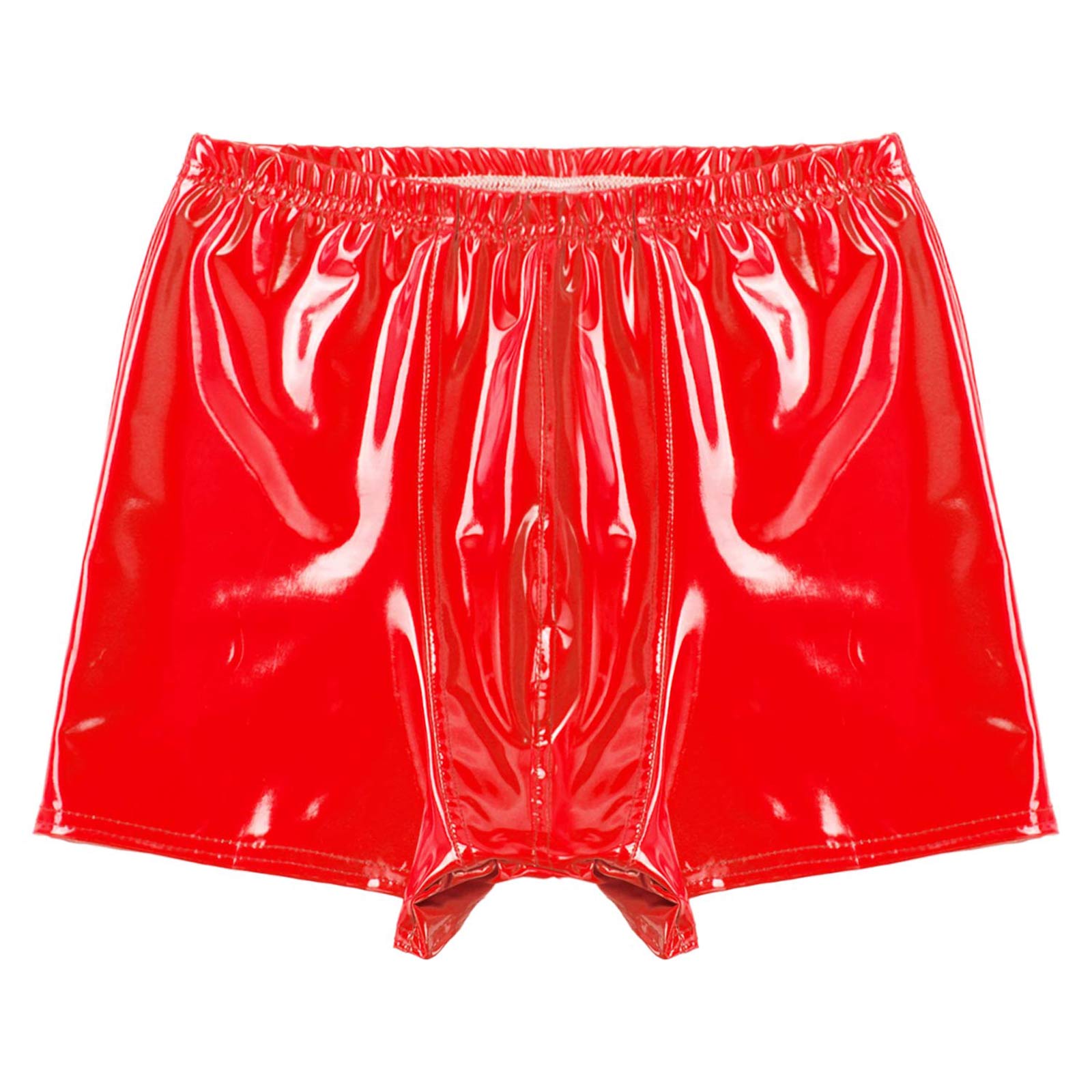 Mens Patent Leather Shorts Dance Performance Clubwear Wet Look Pants Elastic Waistband ShortsBulge Pouch Boxer Briefs Shorts